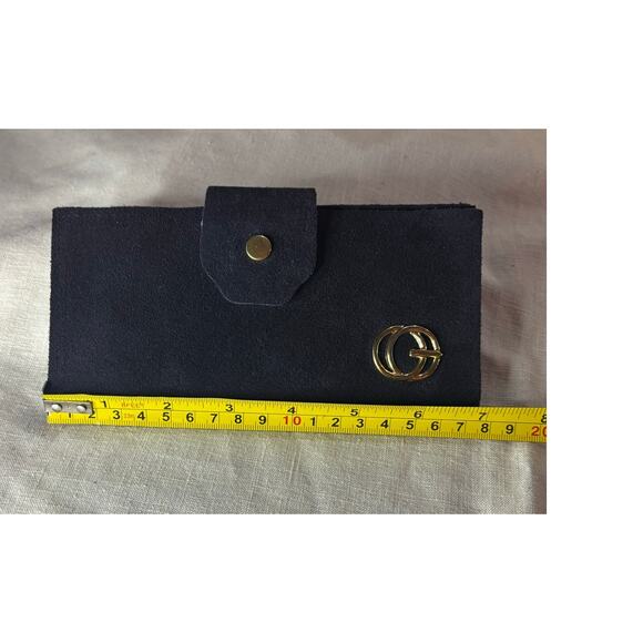Vintage Black Suede Checkbook Cover — Gold “GG” Logo, Snap Closure - Picture 12 of 12